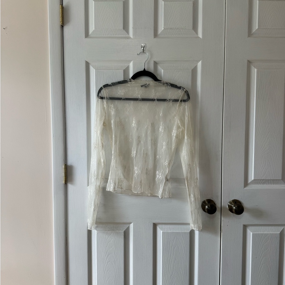 wild fable Sheer Long-Sleeve Lace Top in Ivory